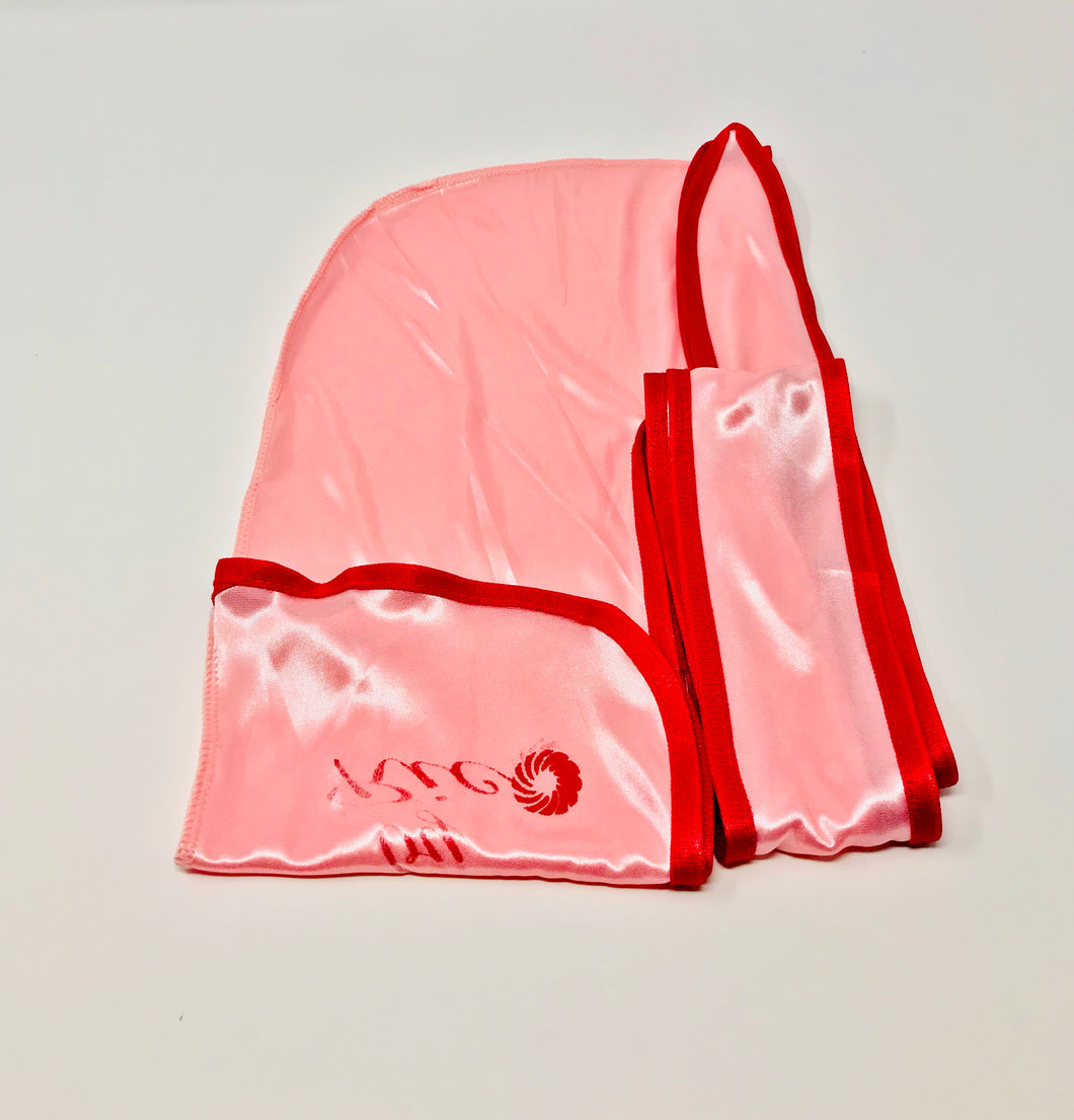 Rimix *PATENT PENDING* Silky Durag **Limited Edition - Pink/Red Trim