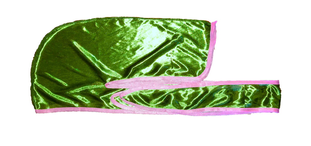 Rimix *PATENT PENDING* Silky Durag **Limited Edition - Green/Pink Trim